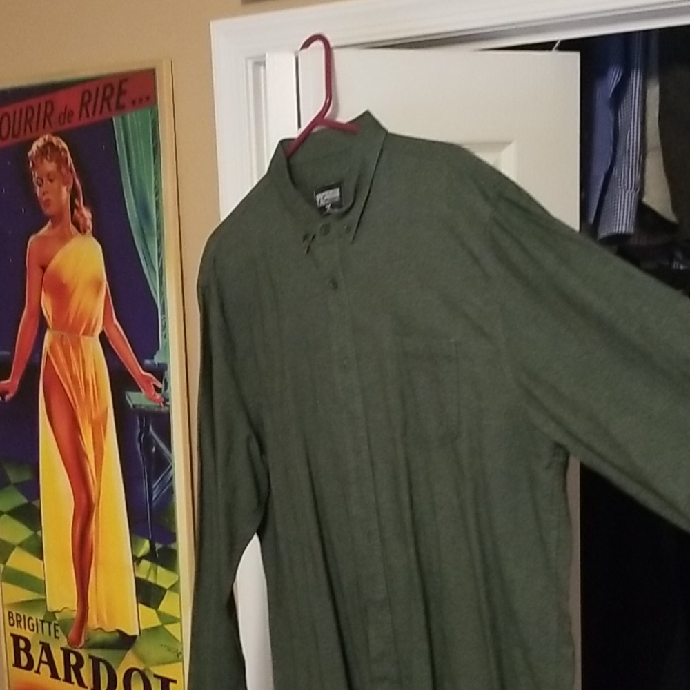L/S Mens dark green cotton casual button down